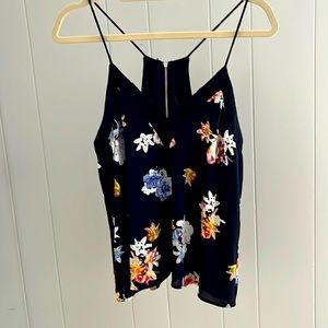 Express, SM black with floral print tank with lace detail on the v-cut.